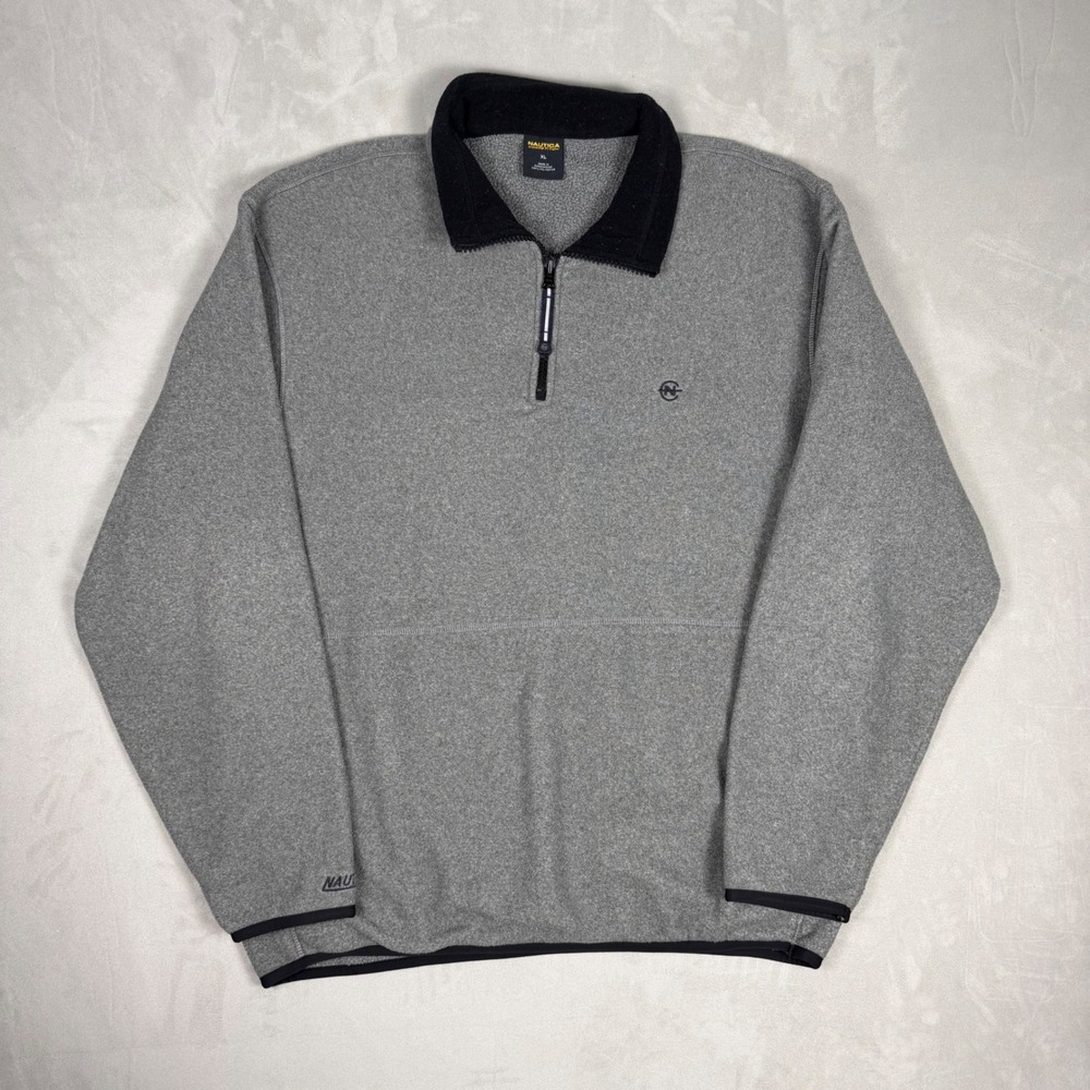 90s Mens Nautica Competition Quarter Zip Fleece Pullover Gorpcore Gray XL